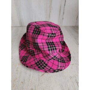 Vintage pink plaid kids youth costume hat throwback funny top hat fedora